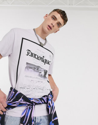 Crooked Tongues - Oversize-T-Shirt mit Fantasia-Print vorne-Violett