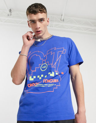 Crooked Tongues - Oversize-T-Shirt mit Print vorne-Blau
