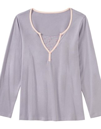 Damen-Schlaf-Shirt mit gepunktetem Einsatz, Mix&Match
