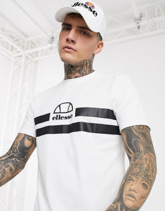 Ellesse - Loreno - T-Shirt mit Logo in Weiß gestreift, exklusiv bei ASOS
