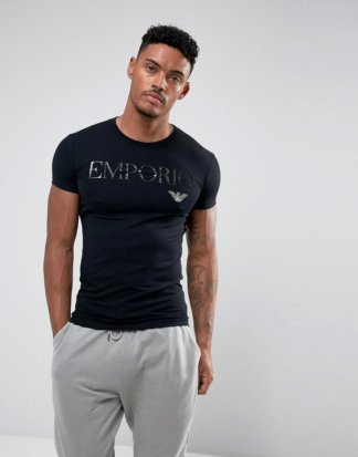 Emporio Armani - Schwarzes Lounge-T-Shirt mit Logoschriftzug
