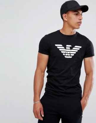 Emporio Armani - T-Shirt mit Rundhalsausschnitt und großem Adler-Logo in Schwarz