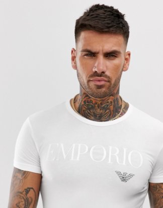 Emporio Armani - Weißes Freizeit-T-Shirt mit Logoschriftzug