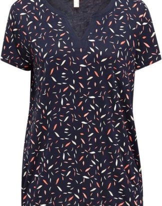 Esprit Print-Shirt mit Henley-Ausschnitt und Gummizugbund