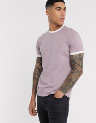 Farah - Groves - Schmal geschnittenes Ringer-T-Shirt in Rosa