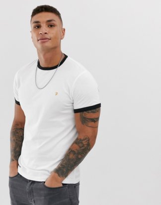 Farah - Groves - Schmal geschnittenes Ringer-T-Shirt in Weiß