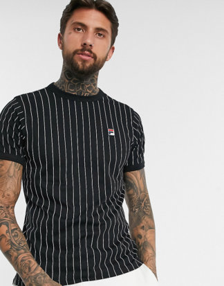 Fila - Guilo - Gestreiftes T-Shirt in Schwarz, exklusiv bei ASOS