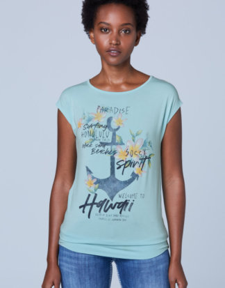 Fließendes T-Shirt mit Frontartwork Farbe : cool aqua , Größe: L