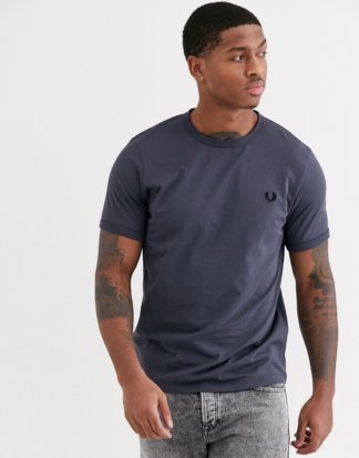 Fred Perry - Einfarbig graues Ringer-T-Shirt
