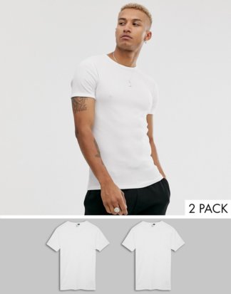 G-Star Organic - Schmal geschnittene weiße T-Shirts aus Baumwolle im 2er-Pack, mit tonigen Logos