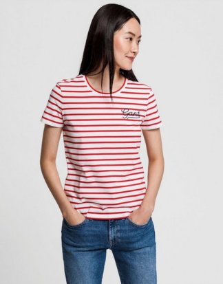 Gant T-Shirt im Streifen-Look mit Logo-Stickerei