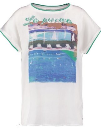 Garcia T-Shirt mit Vorderseite aus Satin mit Print
