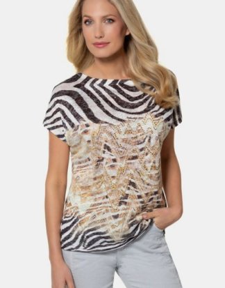 Gina Laura T-Shirt Shirt, Animalmuster, Ziernieten, Ausbrennerjersey