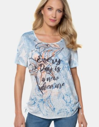 Gina Laura T-Shirt T-Shirt, Blütenmuster, Ausbrennerjersey, Saumbänder