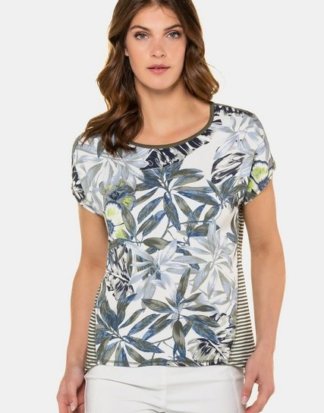 Gina Laura T-Shirt T-Shirt, Blütenmuster, Oversized, Rücken geringelt