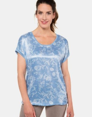 Gina Laura T-Shirt T-Shirt, Blütenmuster, lässig weit, V-Ausschnitt