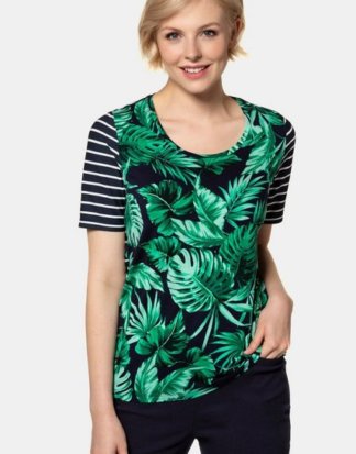 Gina Laura T-Shirt T-Shirt, Palmenmuster, Ringel, Rundhalsausschnitt