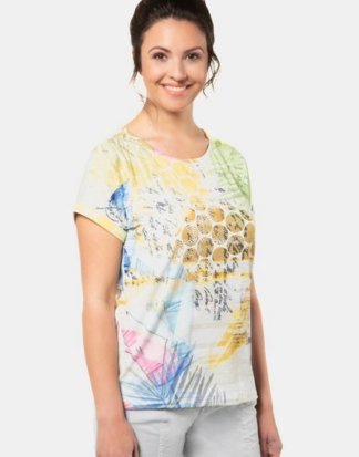 Gina Laura T-Shirt T-Shirt, Punkte, Palmenblätter, Flammjersey