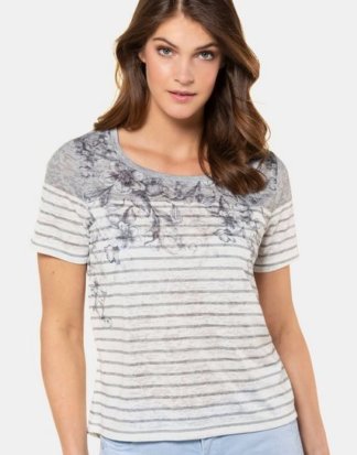 Gina Laura T-Shirt T-Shirt, Ringel, Blütenmotive, Ausbrennerjersey