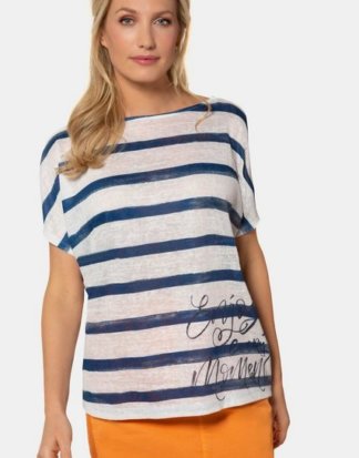 Gina Laura T-Shirt T-Shirt, Streifen, Oversized, U-Boot-Ausschnitt
