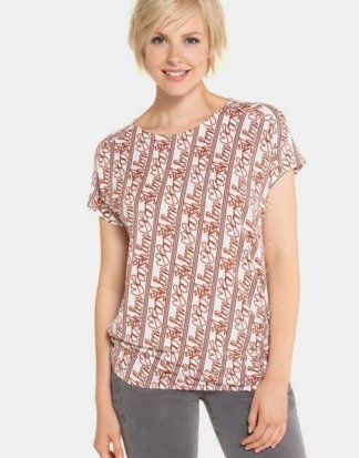 Gina Laura T-Shirt T-Shirt, Streifen, Schrift, elastischer Saum