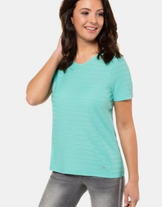 Gina Laura T-Shirt T-Shirt, Strukturjersey, V-Ausschnitt