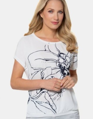 Gina Laura T-Shirt T-Shirt, XL-Blütenmotiv, Oversized, Krepp, Jerseyrücken