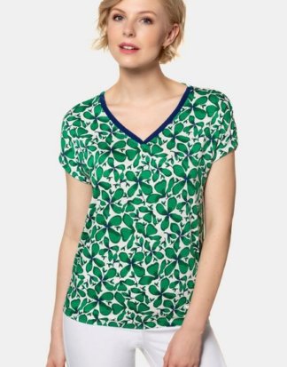 Gina Laura T-Shirt T-Shirt, geblümt, Oversized, einfarbiger V-Ausschnitt