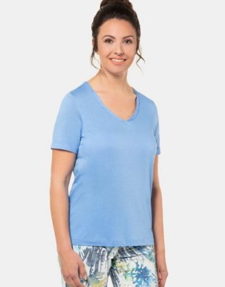 Gina Laura T-Shirt T- Shirt, gedrehter V-Ausschnitt, hinten länger