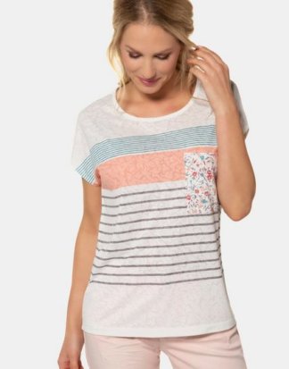 Gina Laura T-Shirt T-Shirt, geringelter Ausbrennerjersey, oversized