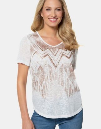 Gina Laura T-Shirt T-Shirt, vorne Zackenmuster, Perlen, Aurbrennerjersey