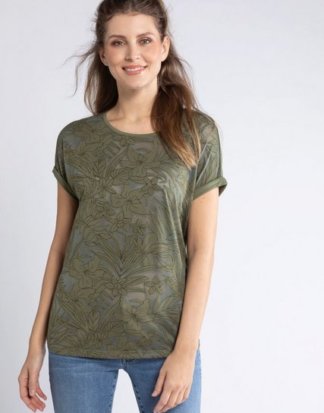 Gina Laura T-Shirt T-Shirt, vorne geblümt, Rücken uni, Ausbrennerjersey