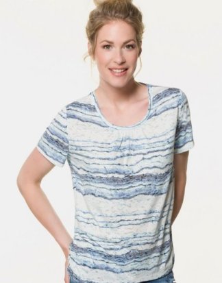 Gina Laura T-Shirt bis 3XL, Shirt, gestreifter Ausbrennerjersey, Saumraffungen