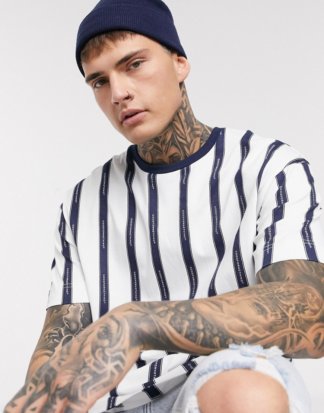 Good For Nothing - Gestreiftes Oversized-T-Shirt mit Logo-Weiß
