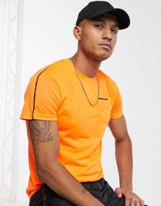 Good For Nothing - Muskel-T-Shirt mit Tasche und Mikro-Streifen in Orange