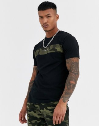 Good For Nothing - Schwarzes Muskel-T-Shirt mit Einsätzen im Military-Muster