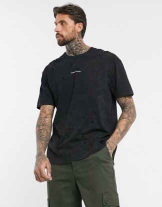 Good For Nothing - Schwarzes Oversize-T-Shirt in Acid-Waschung mit Logo