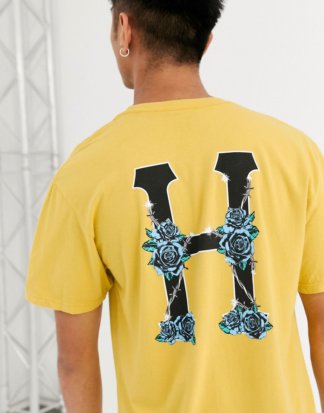 HUF - Dystopia Classic H - T-Shirt mit Blumenprint hinten in Gelb