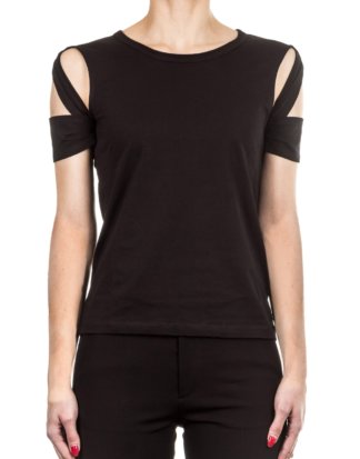 Helmut Lang Damen Baumwoll T-Shirt BONDAGE schwarz