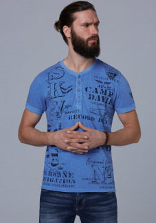 Henley-Shirt mit auffälligen Used Prints Farbe : sky blue , Größe: L