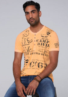 Henley-Shirt mit auffälligen Used Prints Farbe : sunrise neon , Größe: L