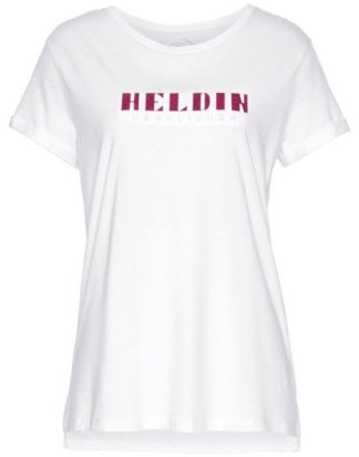 Herrlicher T-Shirt "KENDALL" mit Herrlicher-Statement-Glitzer-Print "Heldin"