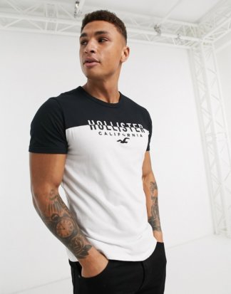 Hollister - Core - Weißes T-Shirt mit Farbblockdesign und Logo