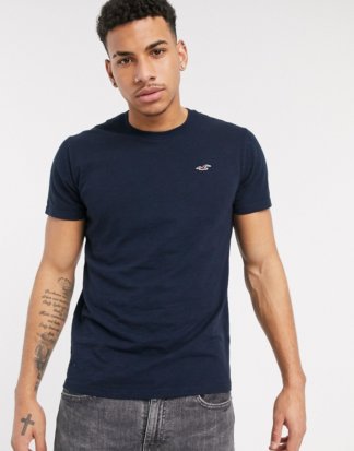 Hollister - Snow Heather - T-Shirt mit Rundhalsausschnitt und Möwen-Logo in Marine-Navy
