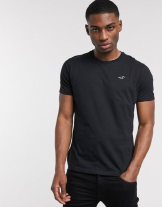 Hollister - Solid Core - Schwarzes T-Shirt mit Möwenlogo und Rundhalsausschnitt