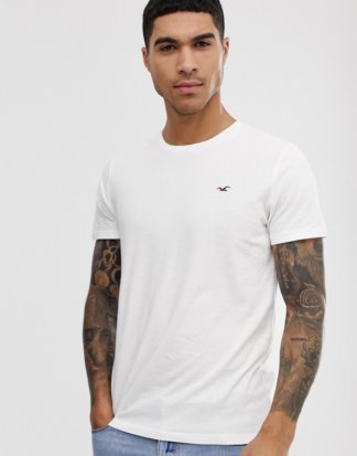 Hollister - Weißes T-Shirt mit Möwenlogo und Rundhalsausschnitt
