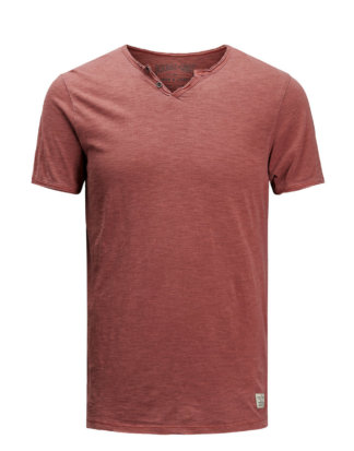 JACK & JONES Split-neck- T-shirt Herren Rot