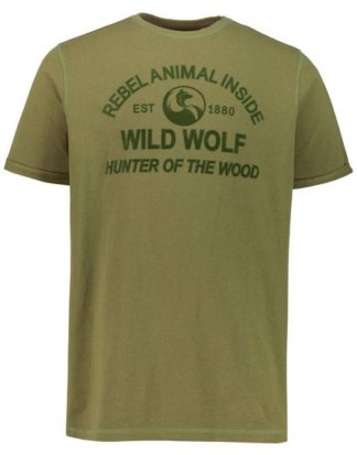 JP1880 T-Shirt bis 7XL, T-Shirt, Wild Wolf Samtdruck, Rundhalsausschnitt, Halbarm mit Umschlag