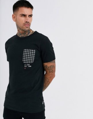 Jack & Jones - Core - Kariertes T-Shirt mit Tasche in Schwarz