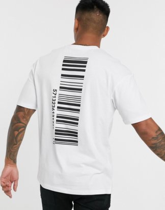 Jack & Jones - Core - Kastenförmiges T-Shirt mit Barcode-Print hinten in Weiß